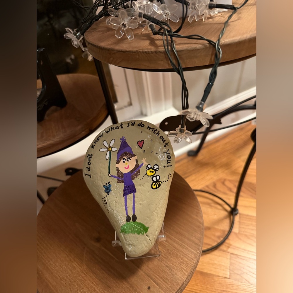 Hand-Painted, Decorative Rock with Character and Phrase, see photos for details